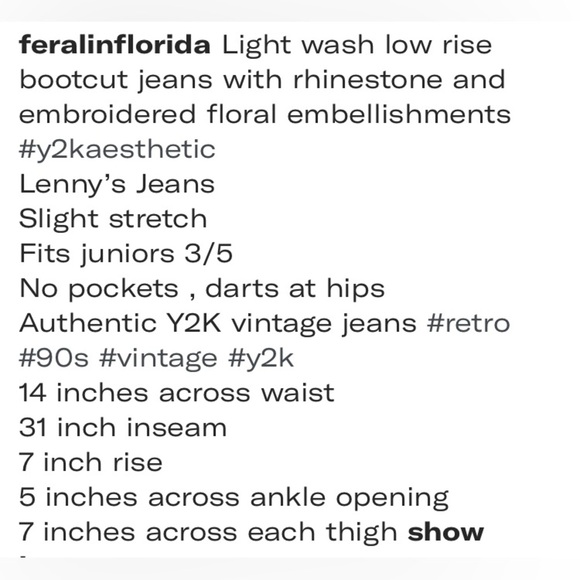 Y2K Vintage Embellished Embroidered Denim Jeans Size 3/5 Juniors Small - Picture 10 of 10